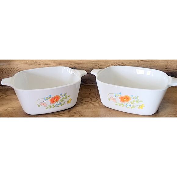 2 Corning Ware 2 3/4 Cup P-43-B Wildflower Casserole Dish NO Lids Nice Condition - Picture 1 of 8